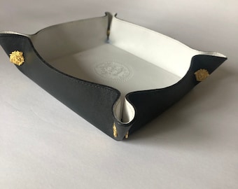 Gianni Versace  Limited Edition - Embossed in Leather Medusa HeadVintage Leather Valet Tray-Gold Medusa Snaps buttons Numbered 828