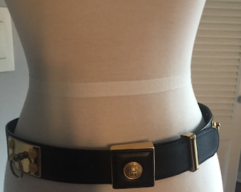 Gianni Versace Rare  Vintage Black Leather Belt with Gold Medusa Hardwar