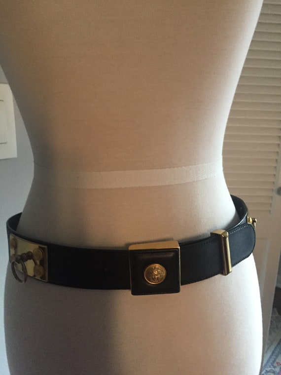 Gianni Versace Vintage Black Leather Belt with Go… - image 1