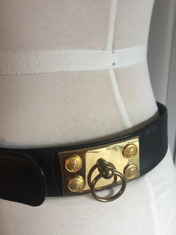 Gianni Versace Vintage Black Leather Belt with Go… - image 3
