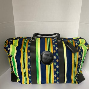 Istante by Gianni Versace Vintage Carry On Bag Multicolor Abstract Design Canvas with Signature and Leather Details