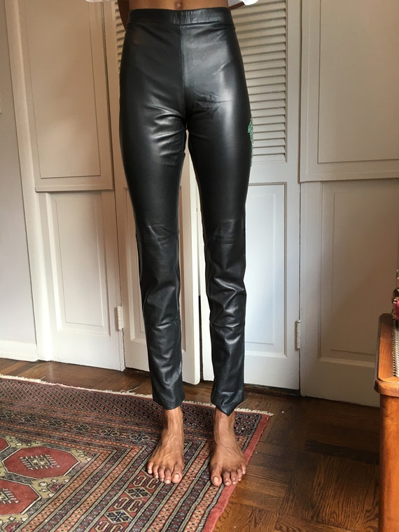 Gianni Versace Vintage Leather Ladies Pants with … - image 3