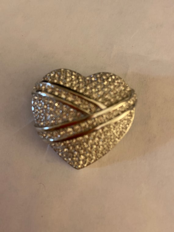 Christian Dior Signed Heart Pin Brooch Set in Rhi… - image 2