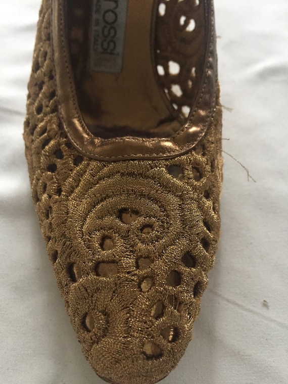 Sergio Rossi  Vintage Gold Lace Evening Pumps