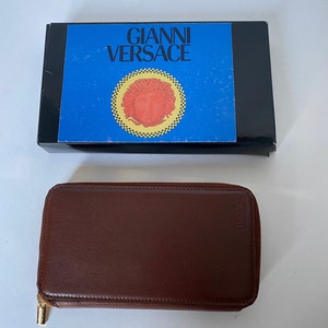Cartera grande vintage de cuero marrón para mujer de Gianni Versace