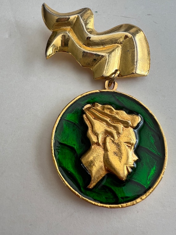 Thierry Mugler Vintage  Brooch Gold and Emerald Gr