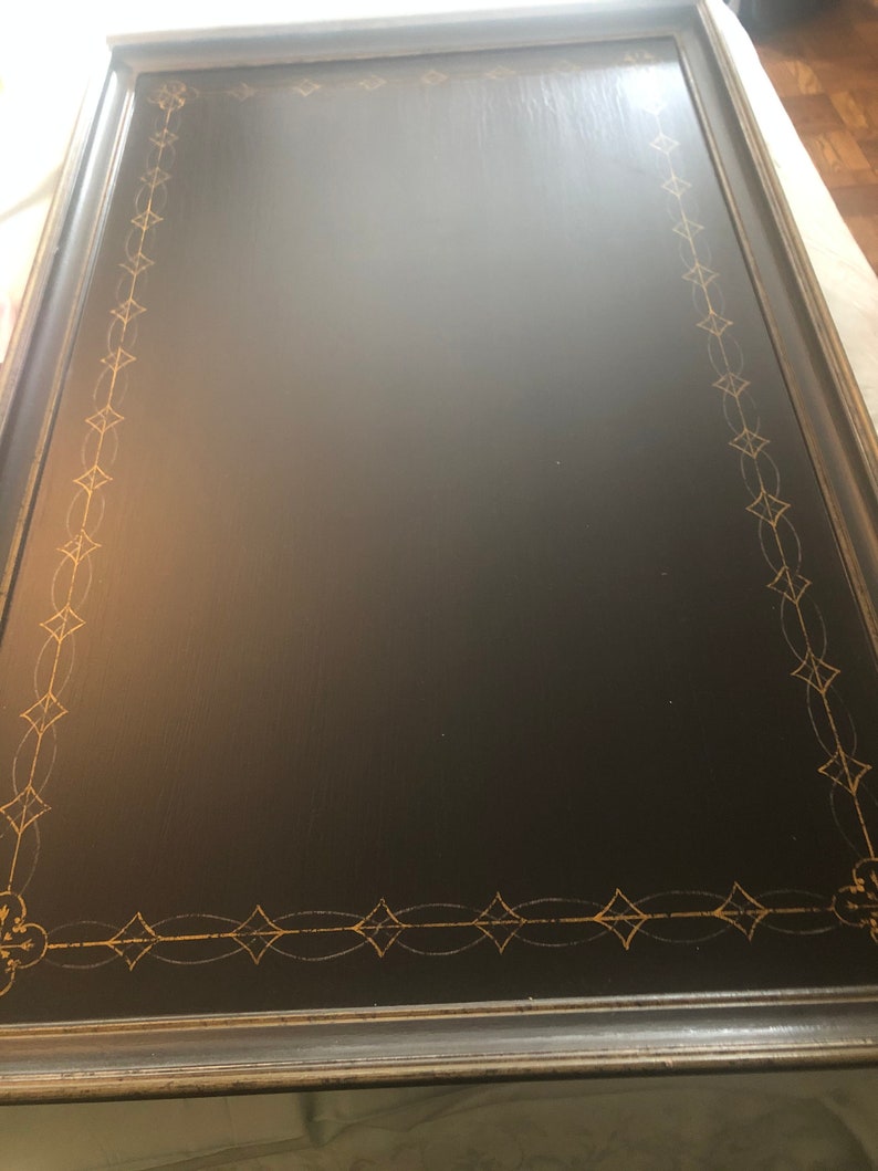 Vintage Table Tray Top Wood Painted Mat Black With Elegant Etsy