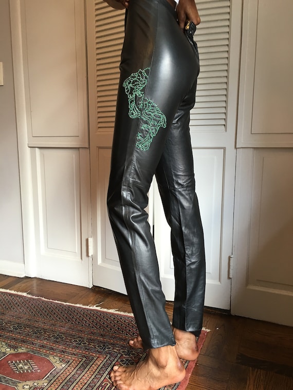 Gianni Versace Vintage Leather Ladies Pants with … - image 1