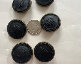 Set of 6 Vintage Gianni Versace Medusa Head Buttons, Black Resin & Brass
