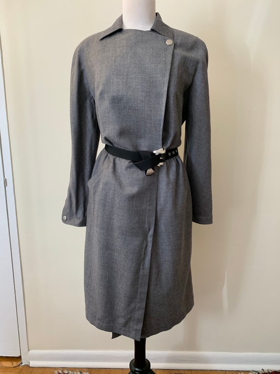 Thierry Mugler Vintage Grey Light Wool Dress -Sho… - image 1