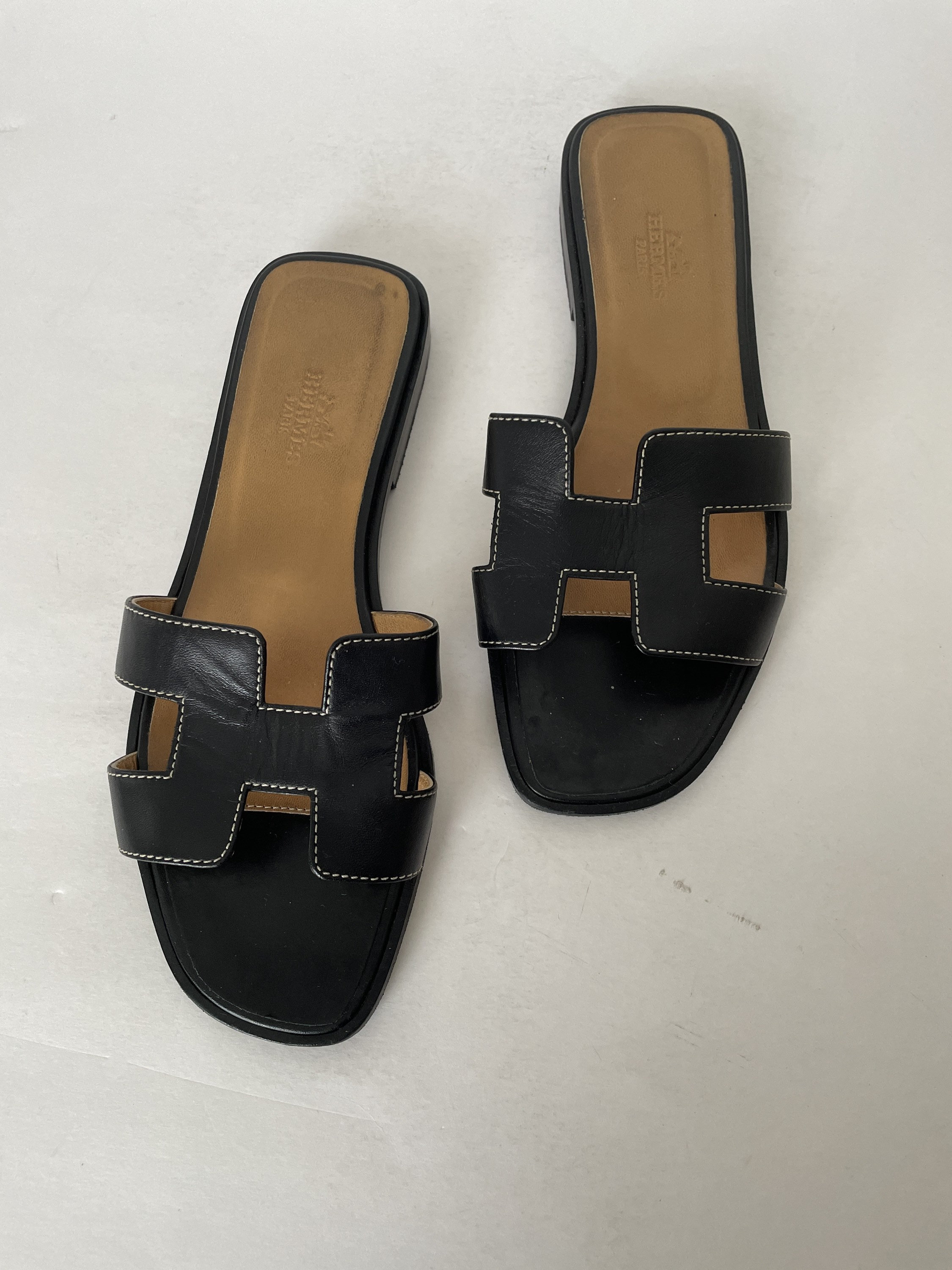 Hermes Vintage Oran Zwart Wit Stiches Sandalen - Etsy België