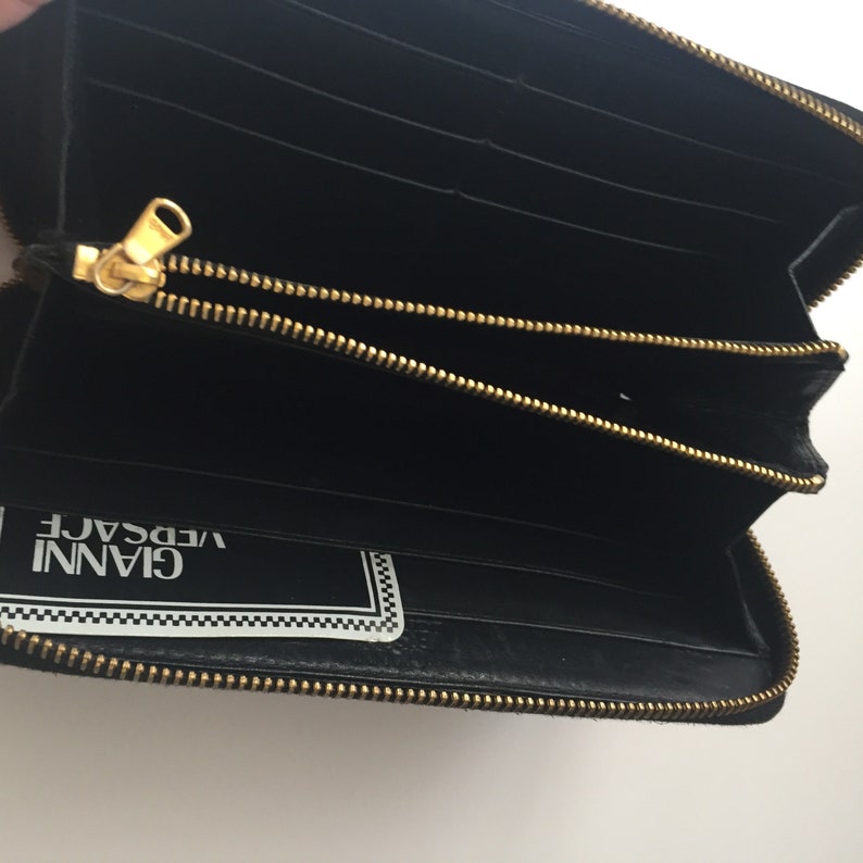 Gianni Versace Vintage Ladies Large Black Leather Wallet Etsy