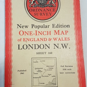 Vintage London N.W. Ordnance Survey map from 1945 in very good condition