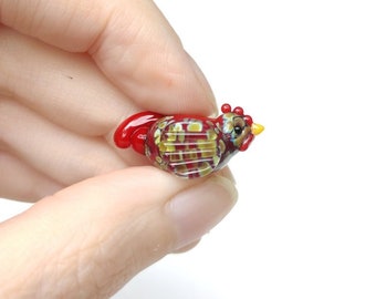 Tiny Glass Chicken PAIR OR SINGLE, Lampwork Rooster Beads, Handmade Lampwork, Loose Lampwork