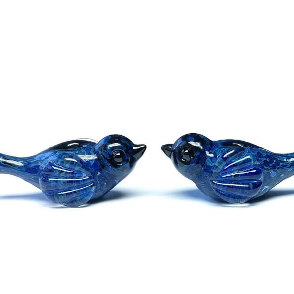 Lampwork Bird Tiny SINGLE or PAIR/ Blue Speckled Blackbird Bead/ Lampwork Beads/ Bluebird/ Loose Lampwork