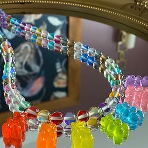 Yummy Gummy Bear Rainbow Beaded Necklace.