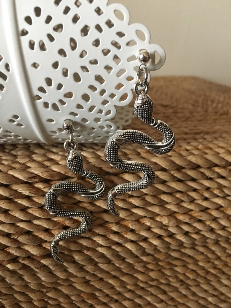 Silver or Bronze Serpent Snake Post Earrings. Say That 3 Times Etsy