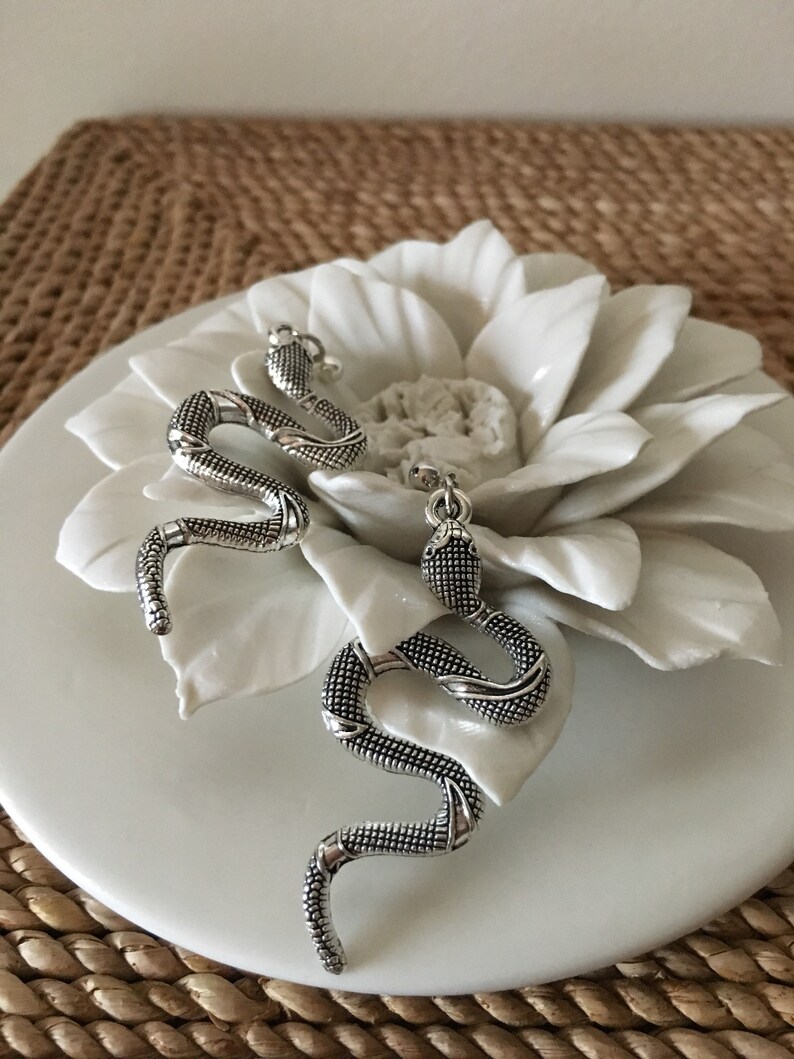 Silver or Bronze Serpent Snake Post Earrings. Say That 3 Times Etsy