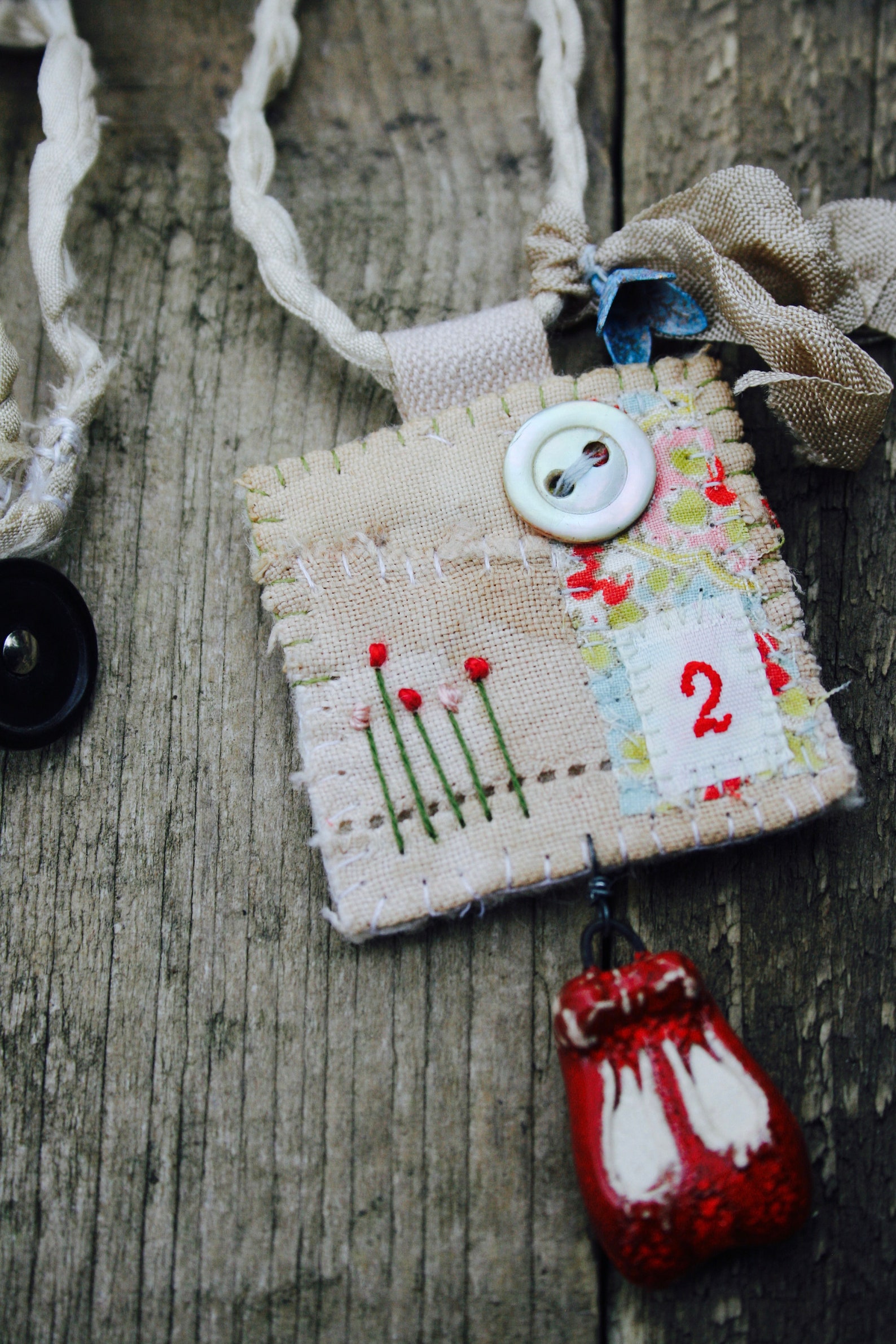textile pendant, ballet shoe pendant, fabric pendant, fabric necklace, textile art, embroidered pendant, shoe necklace, recycled
