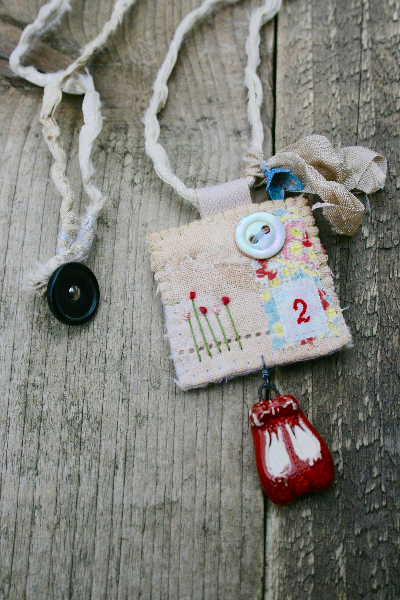 textile pendant, ballet shoe pendant, fabric pendant, fabric necklace, textile art, embroidered pendant, shoe necklace, recycled