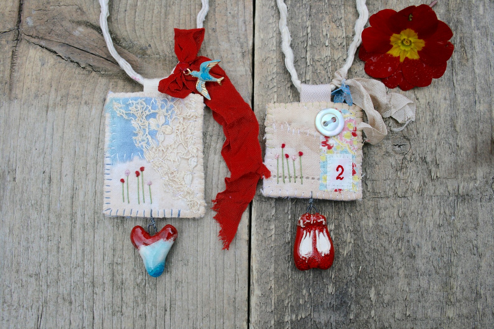 textile pendant, ballet shoe pendant, fabric pendant, fabric necklace, textile art, embroidered pendant, shoe necklace, recycled
