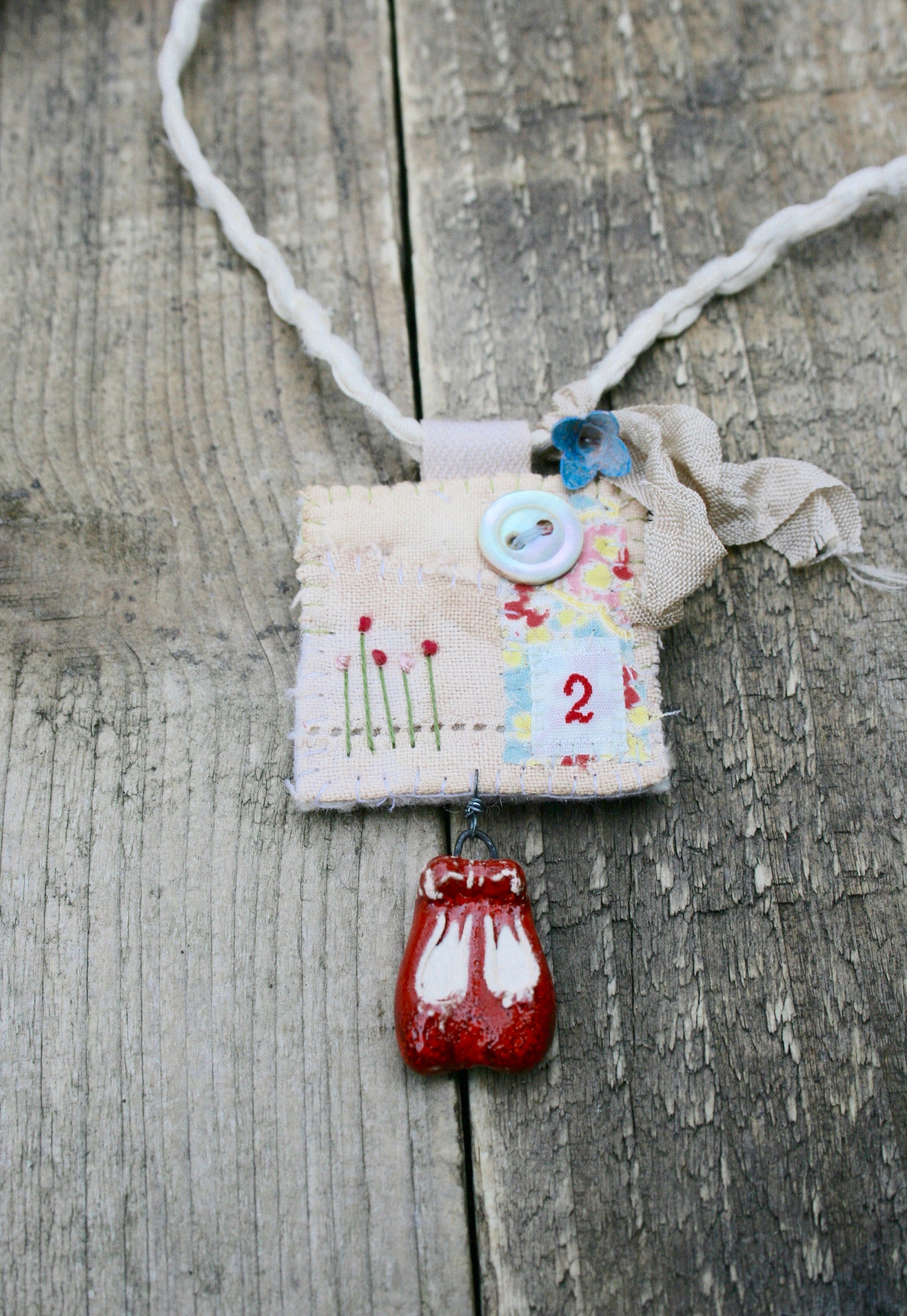 textile pendant, ballet shoe pendant, fabric pendant, fabric necklace, textile art, embroidered pendant, shoe necklace, recycled