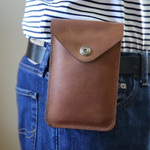Leather 2 Pouches Phone Bag, Large Size Phone Bag, Vertical Belt Waist Pouch Bag, Belt Loops/Belt Clip Smartphone Bag