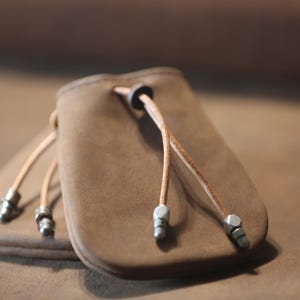 Leather Drawstring Coin Purse, Leather Jewelry Pouch, Leather Marble Bag