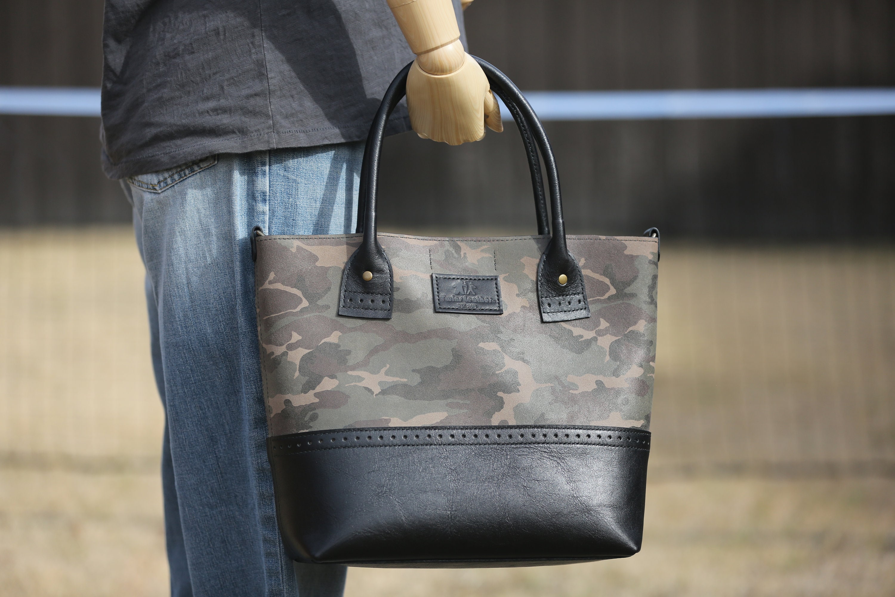 Camo leather tote online