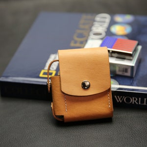 Leather cigarette case, Leather case for cigarette with pocket for lighters, Vegetable-tanned leather cigarette case