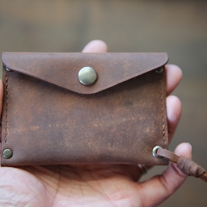 Mini billetera de cuero, Tarjetero de cuero, Mini tarjetero, Cartera mini biker de cuero