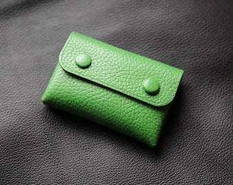 Soporte de tarjeta de visita de cuero, Mini billetera de mujer, billetera de cuero con broches cubiertos de cuero