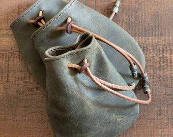 Leather Drawstring Coin Purse, Leather Jewelry Pouch, Leather Marble Bag