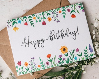 Happy Birthday Card | Floral Watercolor Birthday Card | Birthday Card | Blank Card | Greetings Card | Birthday Card For Her