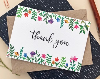 Thank You Card | Floral Watercolor Thank You Cards | Thank You Cards Pack | Wedding Thank You Card | Blank Thank You Card