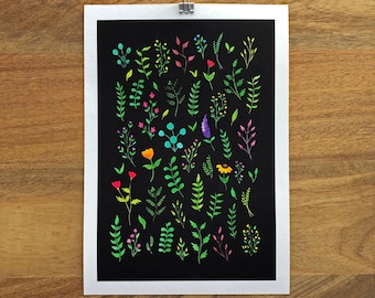 Printed Floral Illustration | Original Watercolour Hand Painted Florals | Wall Art | Watercolour Print | Boho Style | Minimal Print