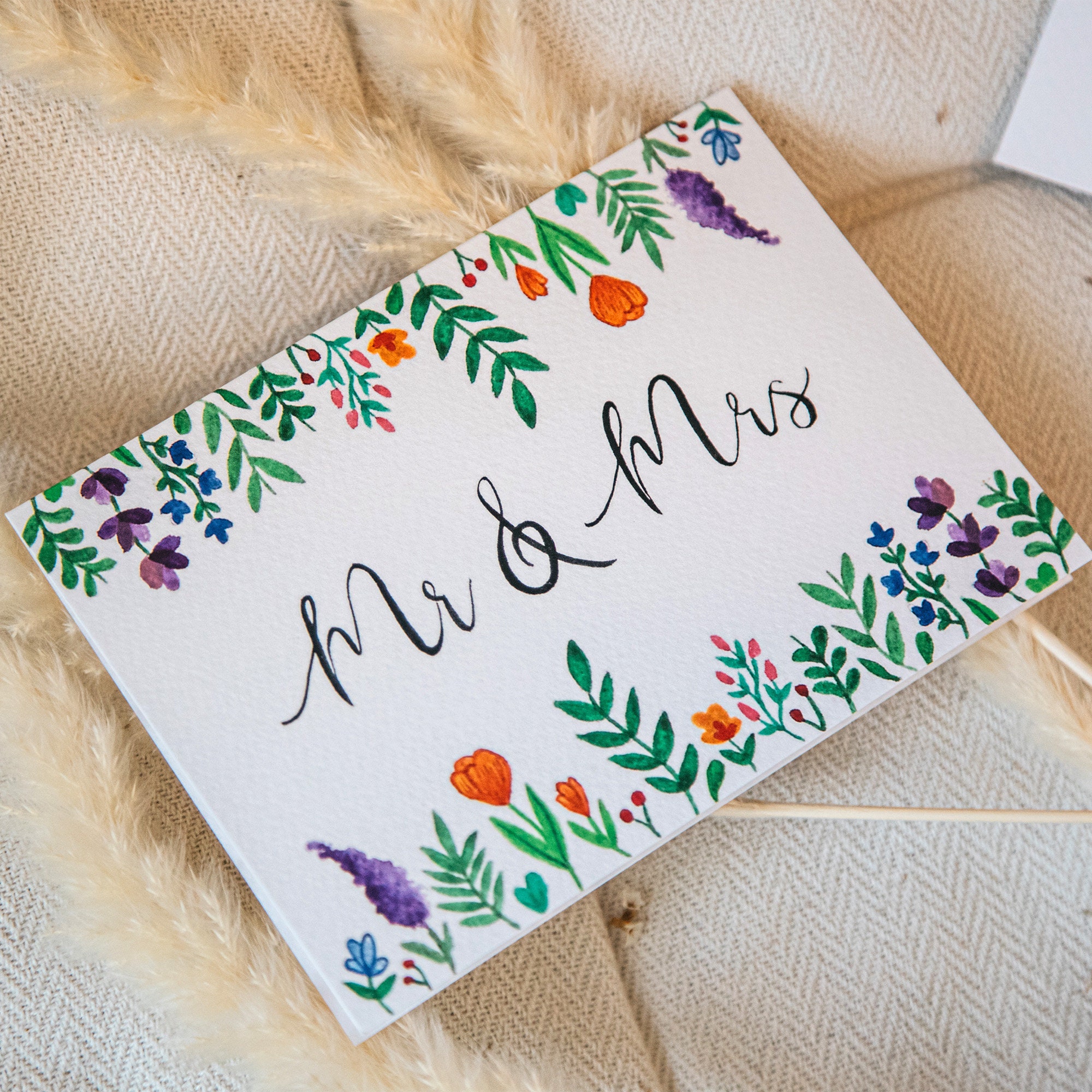 Mr &amp; Mrs Card Wedding Card Floral Wedding Card Blank | Etsy