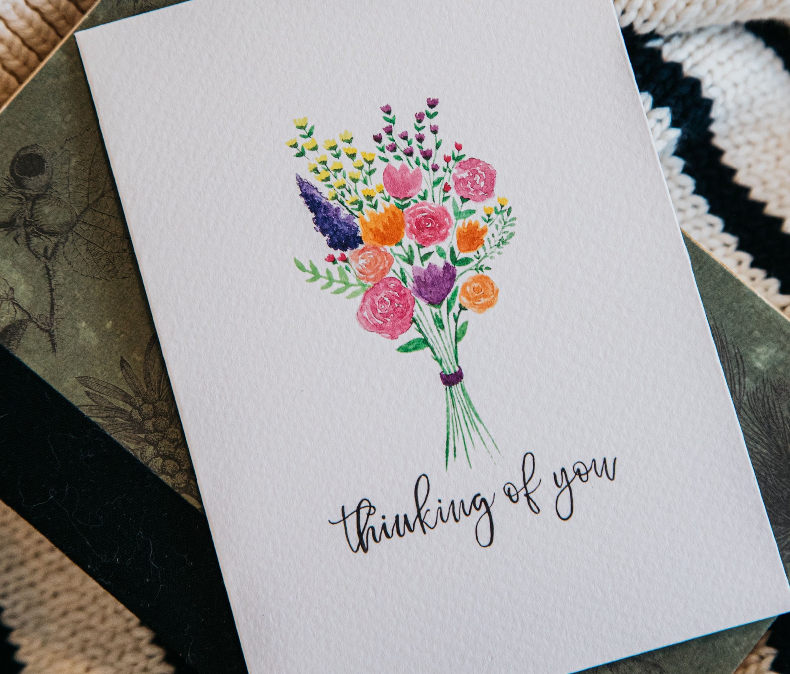 Thinking of You Greeting Card Floral Watercolour Card | Etsy