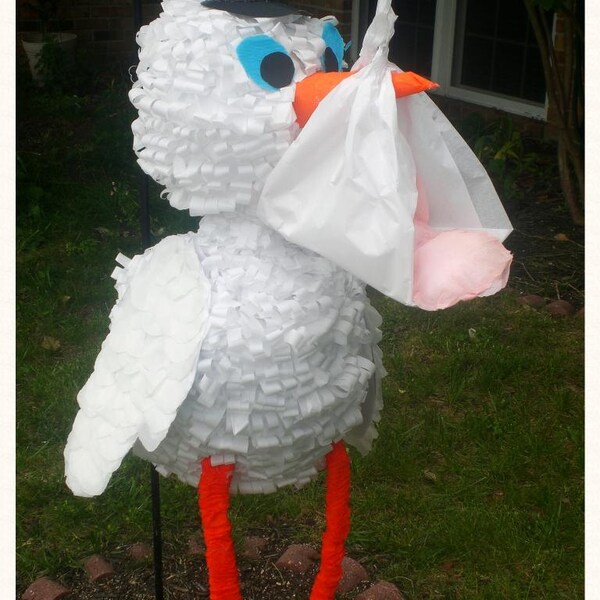 Stork piñata handmade pinata gender reveal party baby shower