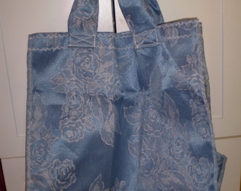 Blue and white shopping bag