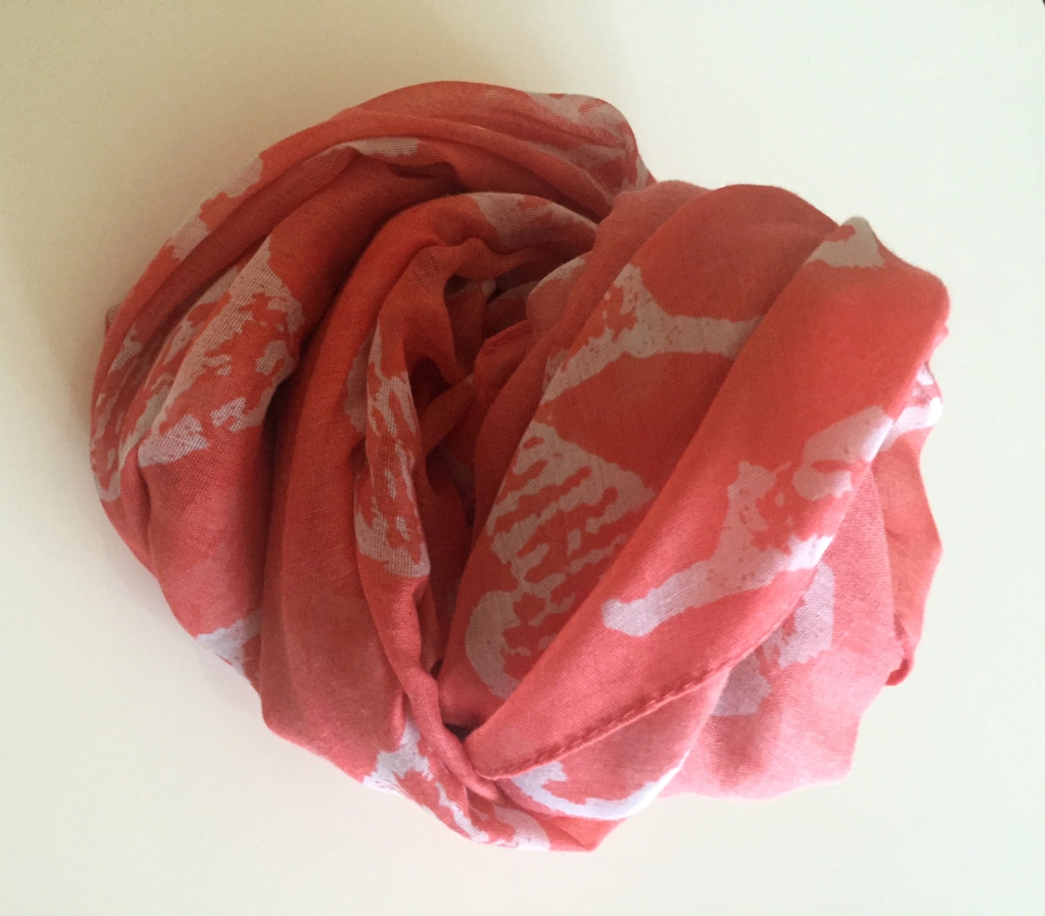 Coral Scarf Printed Scarf Pink Scarf Lightweight Scarf Coral - Etsy