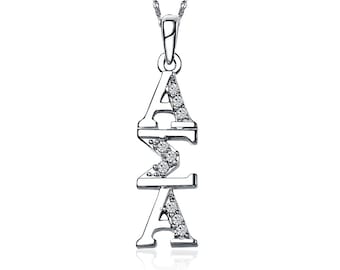AOP-P005 Alpha Omicron Pi Vertical Silver Necklace with a 18 Silver Chain