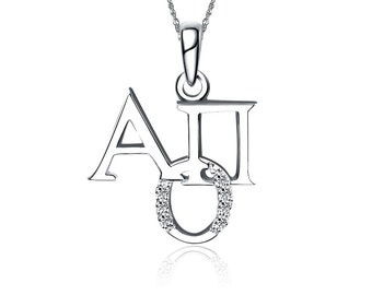 AOP-P005 Alpha Omicron Pi Vertical Silver Necklace with a 18 Silver Chain