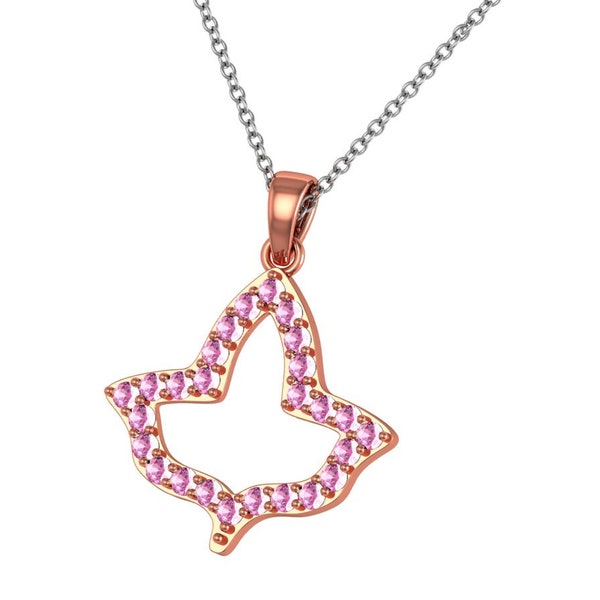 Ivy Leaf with Pink Crystal Necklace - Sterling Silver with Rose Gold Plated