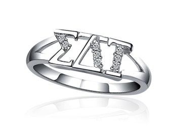 Sigma Delta Tau Ring, Horizontal Design, Sterling Silver (SDT-R001)