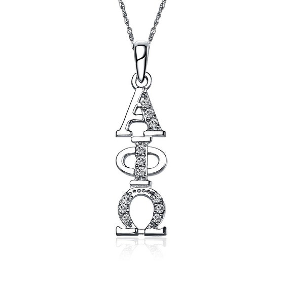 AOP-P005 Alpha Omicron Pi Vertical Silver Necklace with a 18 Silver Chain