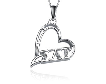 Sigma Delta Tau Lavalier - Heart Shape Design, Sterling Silver (SDT-P003)