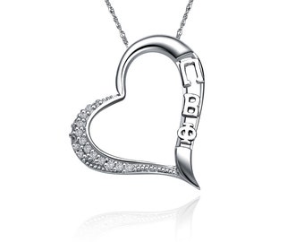 Pi Beta Phi Lavalier - Embedded Heart Design, Sterling Silver (PBP-P005)