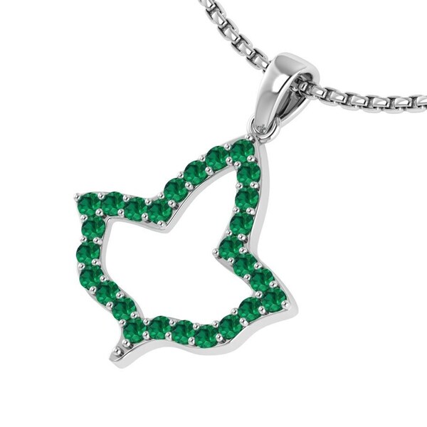 Ivy leaf with green crystal necklace - sterling silver