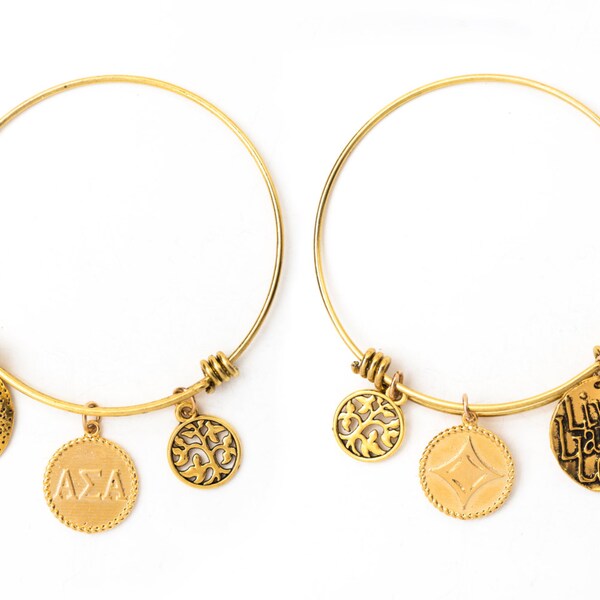 Alpha Sigma Alpha Expandable Wire Bangle Bracelet - Yellow Gold Plated